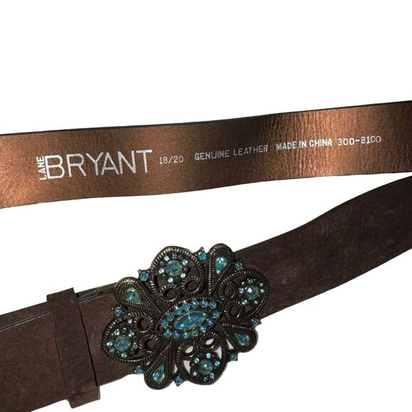 Lane Bryant Brown Genuine Leather Belt with Turquoise Floral Concho Buckle 18/20 main image 4